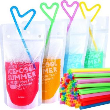 Imagem de Bolsas para bebidas Teenitor 100 unidades com canudo de 500 ml para ad