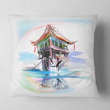 Imagem de Designart Pagoda in Vietname, manta abstrata, sala de estar, sofá, enchimento de almofada + capa de almofada impressa em ambos os lados 45,72 x 45,72 cm