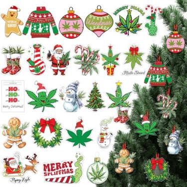 Imagem de Lineshading 24 peças de enfeite de folha de cannabis de acrílico decoração de folha de maconha presentes engraçados de Natal para árvore de Natal e decoração de festas de fim de ano