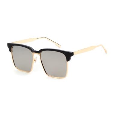 Imagem de VFDHN Óculos de sol de armação de metal meia armação feminino masculino retrô colorido filme (4)