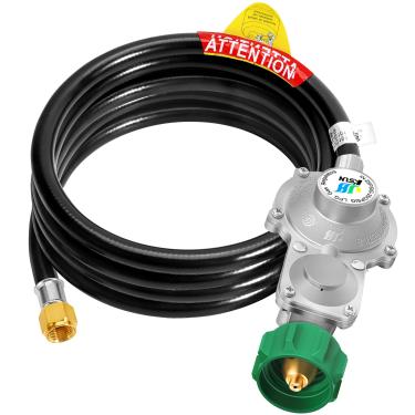 Imagem de GGC Regulador de propano de dois estágios de 20 pés com mangueira, mangueira de propano de dois estágios com conector QCC1/Type1 para churrasqueiras a gás RV Appliance Generator