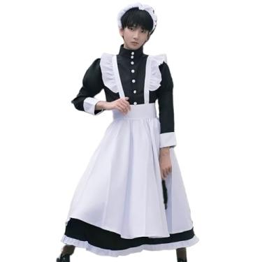 Imagem de Volrath Fantasia feminina japonesa cosplay fantasia extravagante preto branco Lolita traje traje traje de Halloween avental com acessórios para cabeça conjuntos de meias, Blackw, Small