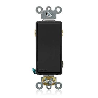 Imagem de Leviton 20 Amp, 120/277 Volt, Decora Plus Rocker Interruptor Silencioso de 3 Vias CA, Grau Comercial, Com Fio Traseiro e Lateral, Autoaterramento, 5623-2E, Preto