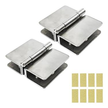 Imagem de Runseaway Kit de dobradiça de pivô de porta de vidro de 180°, dobradiças de aço inoxidável ajustáveis com braçadeira dupla para vidro de 8 a 10 mm, peças de reposição para porta de chuveiro com