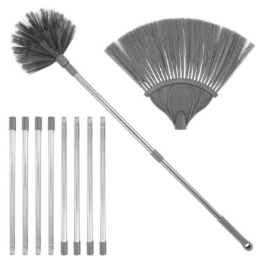 Imagem de Kit de espanador de alto alcance, espanador de teia de aranha e espanador de ventilador de teto com haste de extensão de 4 a 4 metros para limpeza, cabeças de espanador para limpeza de teto alto
