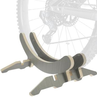 Imagem de QENWKXZ Suporte de bicicleta de madeira, suporte de bicicleta de madeira artesanal, suporte de bicicleta de chão para garagem, suporte de bicicleta para armazenamento interno/externo, portátil para