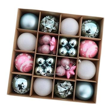 Imagem de Fenteer Enfeite de bola de Natal à prova de quebra, suprimentos decorativos para festas, adereços para fotos, decoração de bola de Natal, pingente pendurado, Azul Branco Rosa