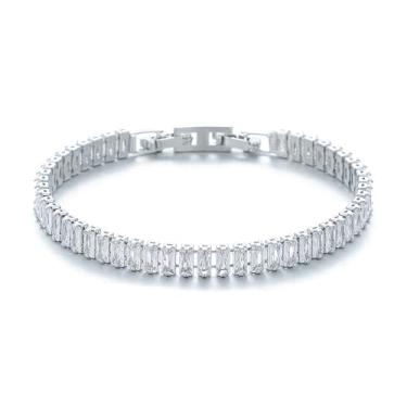 Imagem de XIqision Pulseira de tênis feminina banhada a ouro 14K 18K com zircônia cúbica colorida clássica com trava dupla, One Size, Zircônia cúbica, Sem Pedra Preciosa