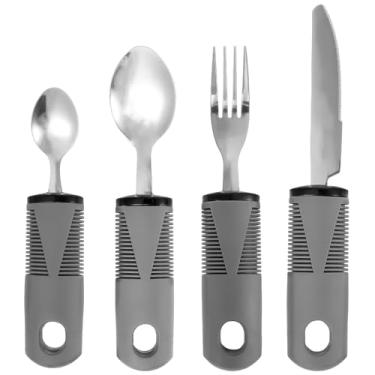 Imagem de Conjunto de utensílios adaptáveis, utensílios de prata ponderados, 4 peças, utensílios angulares seguros, antiderrapantes, fáceis de segurar, kit de talheres com peso estável, fácil de segurar