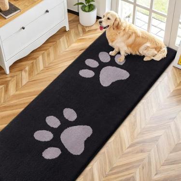 Imagem de Smiry Tapete de porta de cachorro para patas enlameadas 70 x 24, capachos antiderrapantes laváveis para ambientes internos, tapete de entrada absorvente para piso interno, preto e cinza