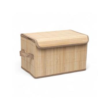 Imagem de Caixa Organizadora Bambu Natural 28x17cm Forro em Tecido com Tampa Acoplada
