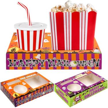 Imagem de WorldBazaar 32 peças de suprimentos de festa de Halloween, bandejas de papel noturno, para lanches, porta-pipocas, doces, caixas de lanche, bandejas de comida para festa