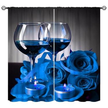 Imagem de Cortinas de cozinha de vinho rosa azul, azul petróleo, floral, romântico, decoração para amantes de flores, tratamentos de janela com bolso para varão, para quarto de campo, sala de estar, cozinha