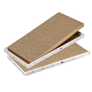 Imagem de Papelão arranhador para gatos com caixa durável, corrugado, sofá-cama, reversível, erva de gato, incluída para gatos internos, almofada para arranhões, pode ser montada, design de dupla face, grande