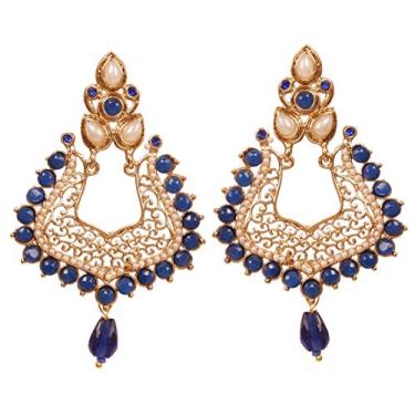 Imagem de Touchstone Brincos longos coloridos de designer de casamento indiano Bollywood tradicional feito à mão joia de cristal Jhumki em tom de ouro antigo e prata para mulheres.