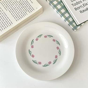 Imagem de Pratos de cerâmica com flores fofas para comida, jantar, café da manhã, bolo, sobremesa, salada, decorativo, pratos brancos, coreanos, utensílios de mesa