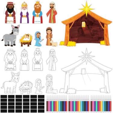 Imagem de Gemscream 30 Pcs Nativity Scene Magnet Crafts Set Nativity Crafts for Kids Color Your Own Christmas Magnet Bulk DIY Unfinished Christian Ornament for Kids Gift Christian Religious Fridge Decor