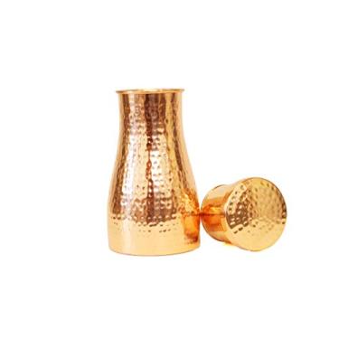 Imagem de Green Eos Jarra e copo de cobre 100% puro feito à mão – Jarro de cobre martelado com tampa - Ayurveda – 1 litro