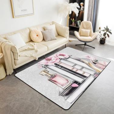 Imagem de Erosebridal Tapete feminino rosa 1,78 m x 90 cm prata moderno decorativo lavável tapete feminino cinza rosa flor perfume tapete de área de salto alto revistas livros floral interior tapete de chão