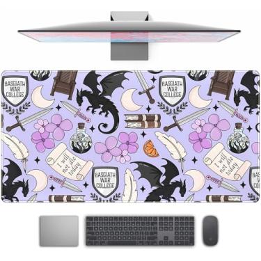 Imagem de Lindo tapete de mesa kawaii preto loong mouse pad roxo mágico, mouse pad grande para jogos para decoração de mesa, mesa de computador, decoração de escritório em casa para meninas com olhos costurados