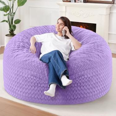 Imagem de Cadeira de pufe de 1,8 m, cadeiras gigantes para adultos, sacos de feijão grandes com enchimento de espuma de memória, cadeiras grandes com capa de pelúcia Chevron - roxo