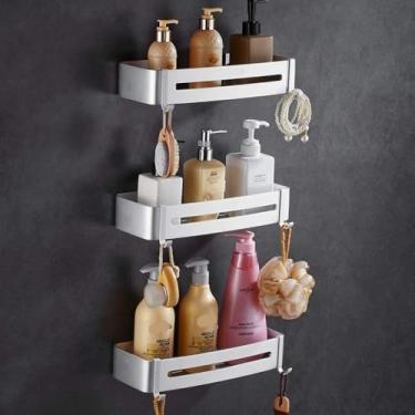 Imagem de Pkfinrd Prateleira de banheiro sem pregos de alumínio para banheiro com suporte de toalha forte para banheiros, prata