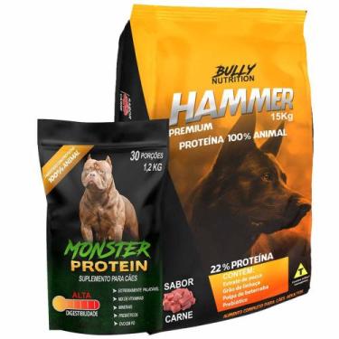 Imagem de Ração Hammer Premium 15kg mais Complemento Alimentar Bully Monster 1,2