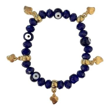 Imagem de Pulseira Olho Grego Azul Pingentes Dourados Cristal Silicone