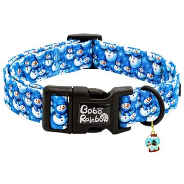 Imagem de Bobo Rainbow Coleira de cachorro de Natal, coleira de algodão para animais de estimação fofa, azul, boneco de neve, coleiras ajustáveis com fivela de plástico para cães pequenos e meninas