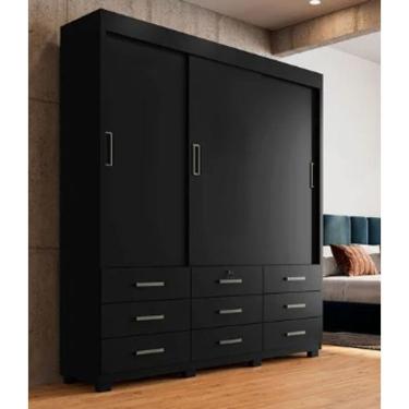 Imagem de Guarda Roupa 3 portas de correr e 9 gavetas ITAPEMA PRETO