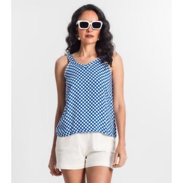 Imagem de Regata Feminina Quadriculada Infinita Cor Azul, G, Azul