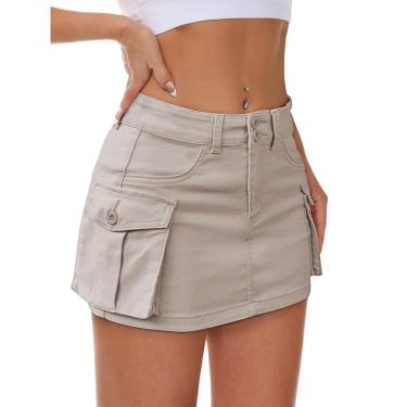 Imagem de Saia cargo Mancreda Denim Mini, botão de cintura baixa, Y2K, feminina