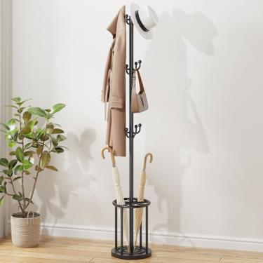 Imagem de Cabideiro independente, cabide para chapéus, cabide de árvore, guarda-chuva, para entrada, cabideiro, preto, com suporte de guarda-chuva, bolsa e roupas