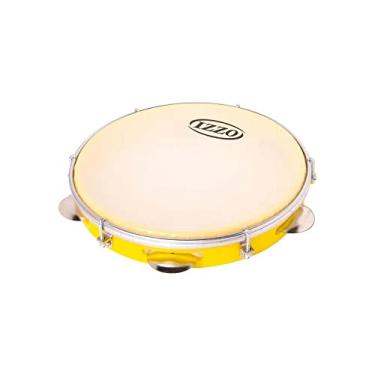 Imagem de Pandeiro Izzo 10 pol ABS com Pele Leitosa Corpo Amarelo 6 Afinadores 5 Pares de Platinelas Flandres