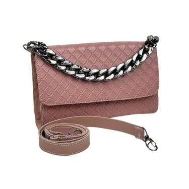 Imagem de Bolsa Feminina Baladinha Alça Transversal Luxo Vegas Detalhe em Corrente Elegante (ROSA/PRATA)