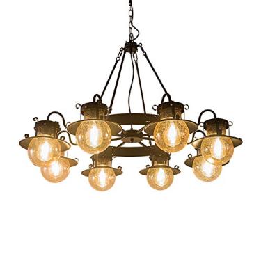 Imagem de Lustre redondo preto de fazenda, luz pendente compatível com ilha de cozinha, lustre rústico industrial moderno compatível com tetos altos, sala de jantar, casa (8t) pendente