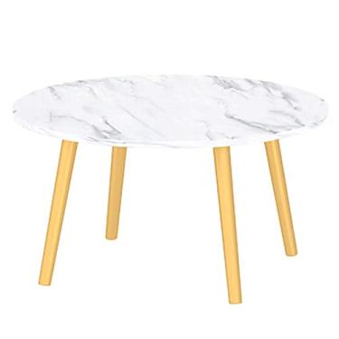 Imagem de Mesa de centro lateral de sofá redonda, mesa de destaque com padrão de mármore com suporte de pernas de metal para sala de estar, quarto, escritório, espaços pequenos