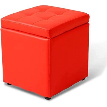 Imagem de Banqueta de pés otomana dobrável para armazenamento, caixa de brinquedos, banco acolchoado de couro sintético, banco de pés (cor: vermelho) cadeira de decoração de casa