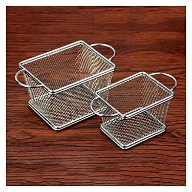 Imagem de Cesto de fritura com filtro de batatas fritas, peneira de fritura quadrada de malha quadrada cesta de fritura de aço inoxidável adequada para alimentos de vegetais e frutas, 2 peças, cesta de fritura