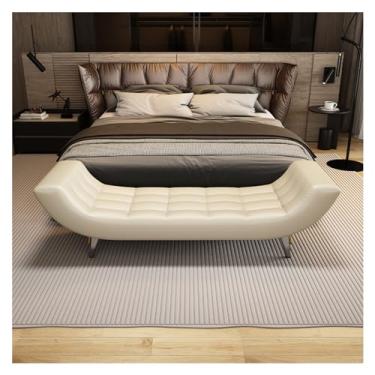 Imagem de GRFIT Banco de armazenamento no final da cama, banco otomano, banco estofado de couro, banco de entrada moderno para sapatos, banco de sala de estar, banco de sala de jantar, banco de cabeceira (cor