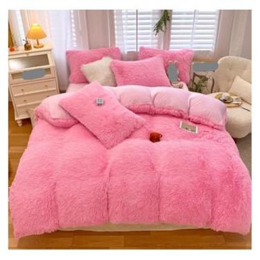 Imagem de AKALNNB Jogo de cama com edredom de inverno de pelúcia quente, conjunto de cama de veludo com quatro peças e fronhas