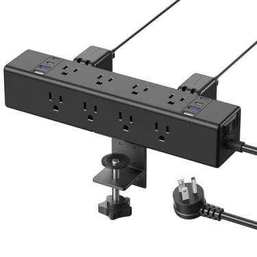 Imagem de CCCEI Estação de tomada de mesa 20W porta USB C. Braçadeira de mesa de 12 tomadas protetor contra surtos 4800J com interruptor. Acessórios de mesa para mesa de cabeceira, ajuste de borda de mesa mais