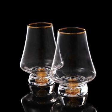Imagem de DUJUST Conjunto de 2 copos Snifter (227 g), copos de uísque de cristal com flocos de folha de ouro 24K, copos de degustação de luxo para conhaque/conhaque/bourbon/tequila/uísque, sem BPA e sem chumbo