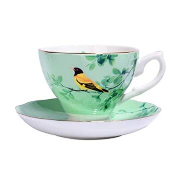 Imagem de Pratos Xícara de Café Moldura Dourada Osso China Xícara e Pires Conjunto de Xícara de Tarde Inglês Xícara de Chá Utensílios de Café Conjunto de Chá de Luxo (Cor: J) (I)