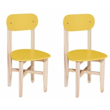 Imagem de Kit 2 Cadeiras Infantil para Refeitório Assento e Encosto Amarelo Base