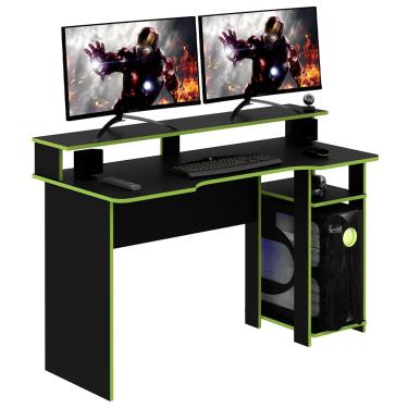 Imagem de Mesa para Escritório Home Office Gamer ME4153 MDP Preto/Verde - Gran Belo