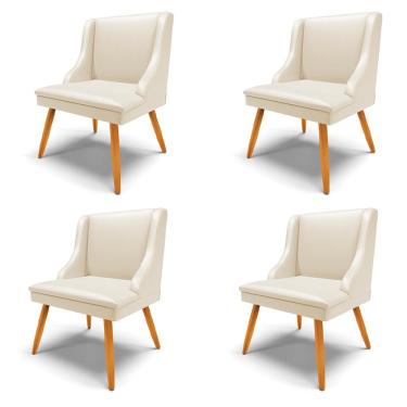 Imagem de Kit 4 Cadeiras Decorativas Sala de Jantar Pés Palito de Madeira Firenze PU Bege/Natural G19 - Gran Belo