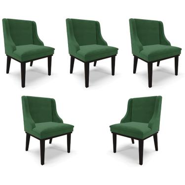 Imagem de Kit 5 Cadeiras Decorativas Sala de Jantar Base Fixa de Madeira Firenze Veludo Verde/Preto G19 - Gran Belo