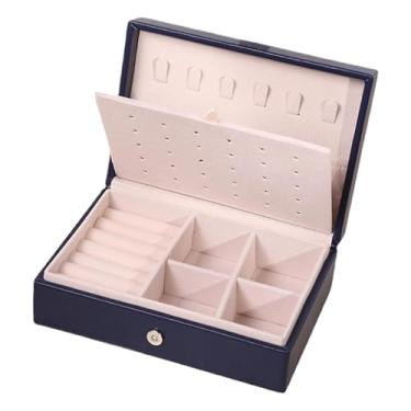 Imagem de Hailong Ming Caixa de Joias, Organizador de Joias com Tampa Articulada, Grampos de Cabelo, Grande Capacidade, Presentes, Display Portátil, PU, ​​mamãe, Azul