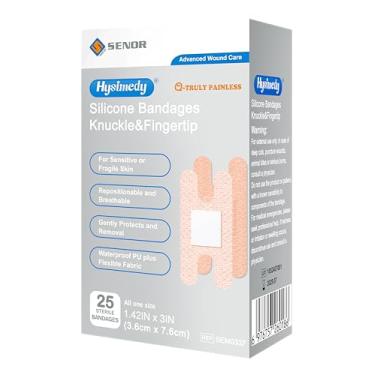 Imagem de Hysimedy Envoltórios de dedo de silicone para pele sensível – pacote com 25, 3,6 cm x 7,6 cm – envoltórios das articulações dos dedos – tecido flexível de remoção indolor não alergênico à prova d'água